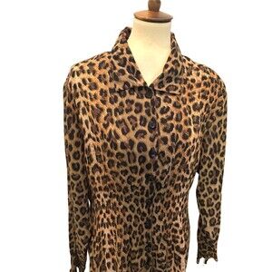 Leopard Print Long Sleeve Stretchy Waist Sz M Women's Blouse Shirt L Buttons